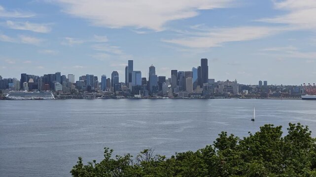 Panoramic view of Seattle skyline from across the water