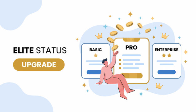Elite Status Membership Upgrade Plan Basic Pro Enterprise Business Subscription Pricing Table UI Design Graphic Illustration