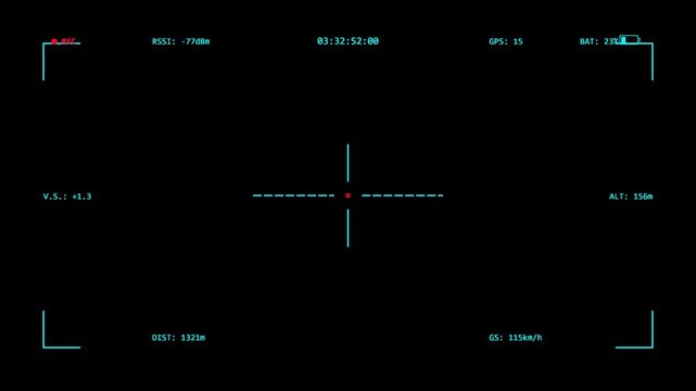 drone camera recording interface dynamic telemetry sci fi cyan display monitor 4K