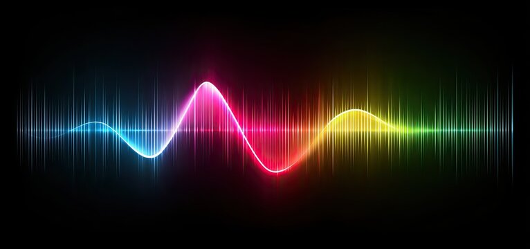 Abstract neon sound wave graphic on a black background