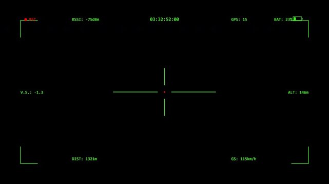 drone camera recording interface real time data simulation neon green fpv overlay 4K