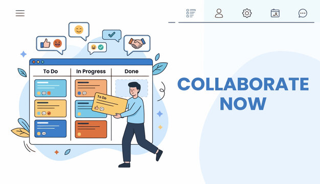 Person moving cards on kanban board for business team task management system and project workflow