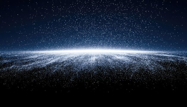 Ethereal luminous particles cascade across a dark, star-filled expanse