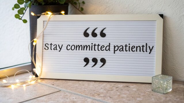Inspirational quote displayed on a lightbox emphasizing patience and commitment in personal and professional growth journey