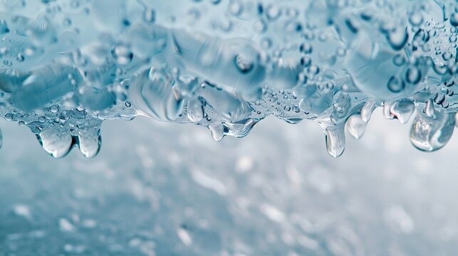 Melting ice surface water droplets close up