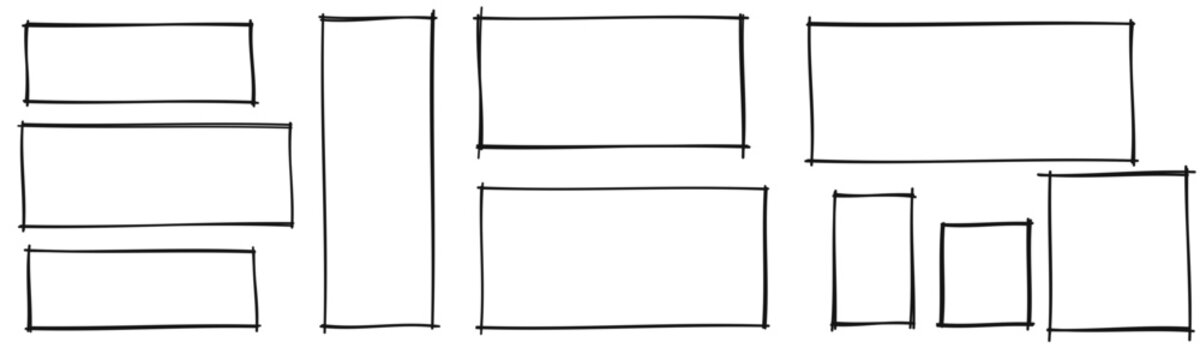 Hand-drawn Sketch Rectangle Frame Set . sketch frame vector. Simple doodle rectangle pencil frame border shape. Vector illustration