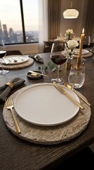 Fototapeta premium Elegant Dining Table Setting with Glassware and Candles.