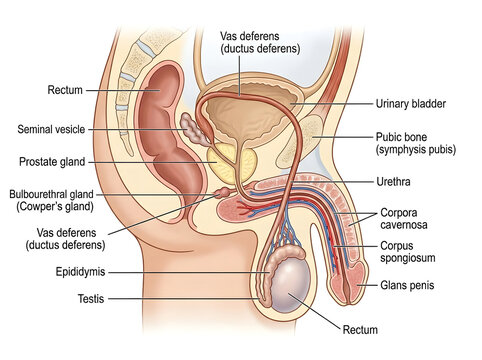 Male reproductive system anatomical illustration