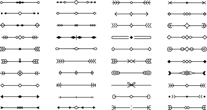 Black Minimalist Arrow Dividers and Geometric Line Borders Set for Boho Wedding Invitations and Page Decoration Layouts