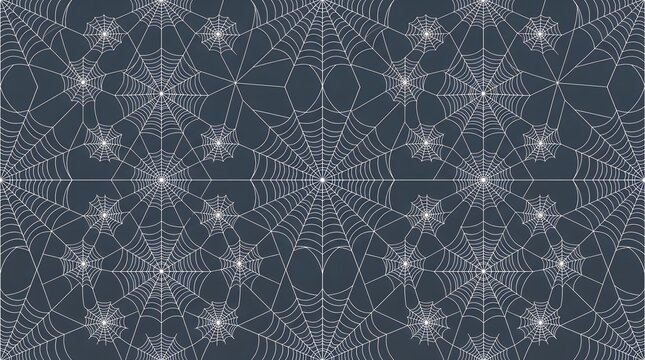 Seamless pattern with spider webs on a dark grey background