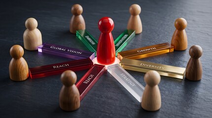 Obraz premium Leadership traits and strategic business focus conceptual model.