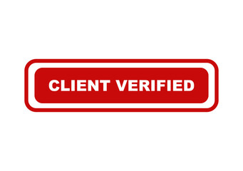 Fototapeta premium Red rectangular button with white text saying client verified isolated for business marketing and professional signage isolated on transparent background