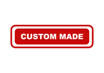 Fototapeta premium Custom made red rectangular badge label icon with rounded corners and bold white text for business or product branding isolated on transparent background