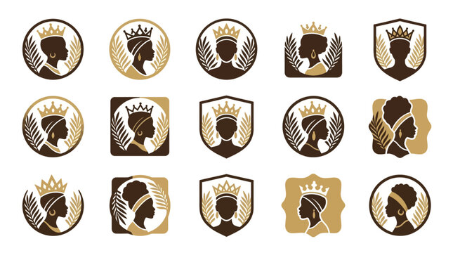 Afro Woman Silhouette Logos.