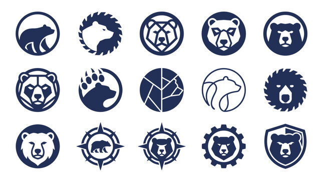 Bear icons and logos set.