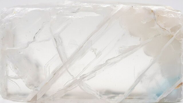 Close-up of a rectangular block of clear optical calcite crystal
