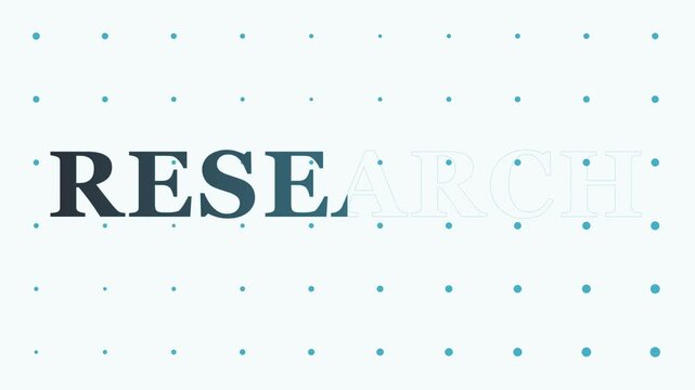 Animated research text reveal with minimalist dot pattern animation 4k background, for corporate and, scientific presentations