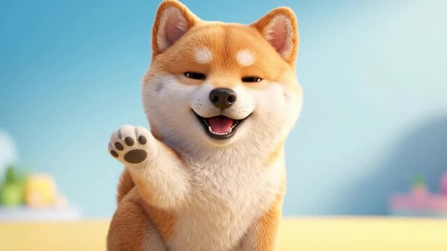 Cute Shiba Inu Dog Waving Hello - Animated Mascot Character