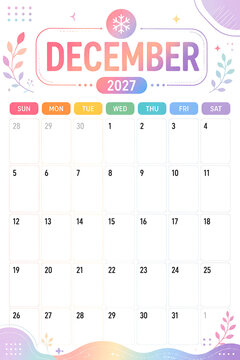 Festive Winter Floral December 2027 Monthly Planner Page