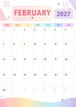 Elegant Pastel Monthly Calendar 2027 February Template