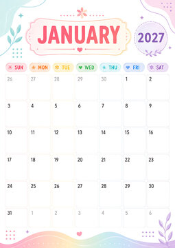 Monthly Calendar 2027 January Template