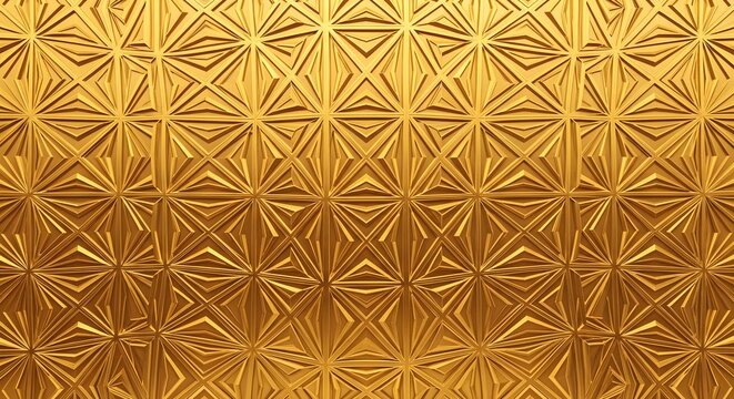 Golden geometric pattern featuring intricate star shapes and sharp triangular facets rendered in a polished metallic finish to create a sophisticated and modern luxury visual texture