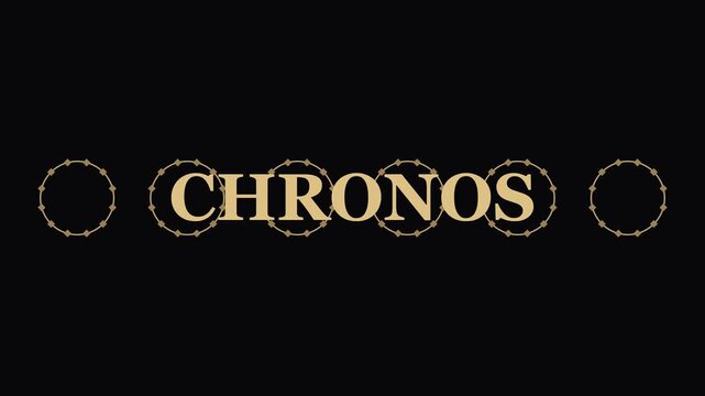 Chronos gold typography motion with geometric circles on animation 4k black background