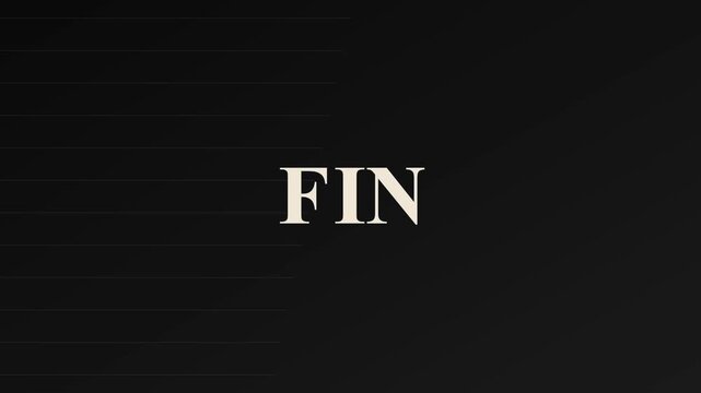 Cinematic fin title card animation on dark textured 4k background, for ending and, creative projects credits