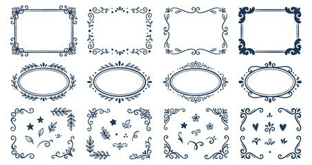 Fototapeta premium Retro blue border frame collection