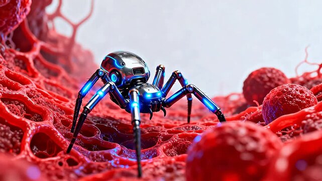 Futuristic robotic spider on organic surface