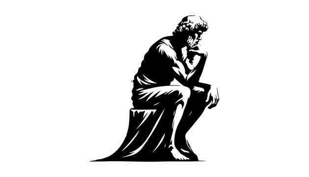 Imagine prompt: the thinker statue silhouette illustration