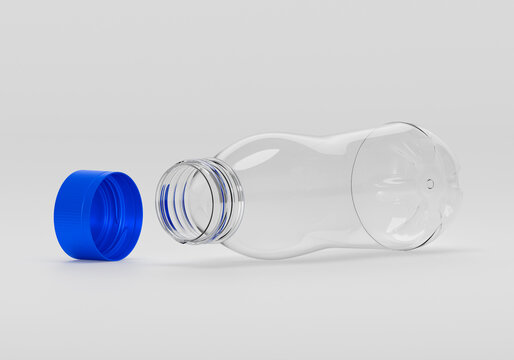 empty pet plastic bottle with opened blue cap