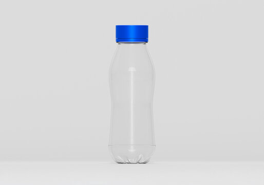 plastic bottle mockup blue cap white background