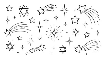 Lineartcollectionofvariousstarsandstarshapesincludingsixpointedstars © Amirul