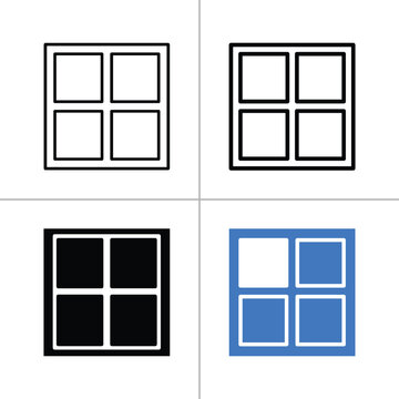 Grid of four squares in different styles and colors on white background.
