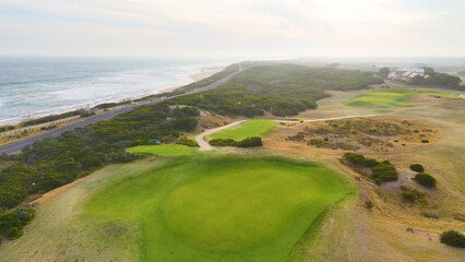 Naklejka premium Aerial View of Barwon Heads Golf Course and Coastal Shoreline