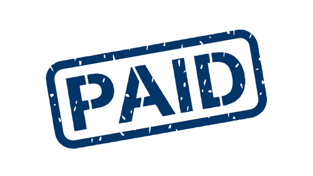 A blue distressed rectangular stamp featuring the word PAID in bold letters. The mark has a weathered, grunge texture. Ideal for financial documents or invoice status confirmation.