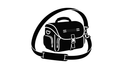 Fototapeta premium Black Messenger Bag Icon with Strap, Isolated on White Background