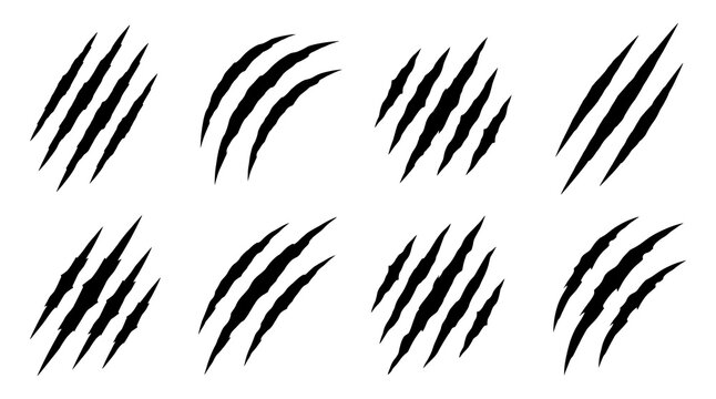 Set of animal claw scratch marks silhouettes as clean cutout