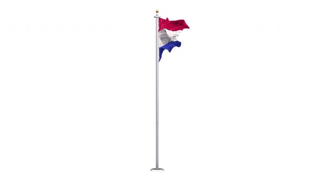 Paraguay flag waving 360-degree rotation looping, transparent background, with alpha matte layer for transparency in the background.