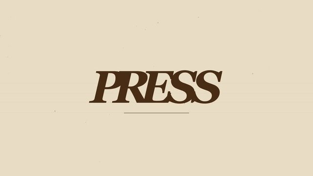 Minimalist press typography motion brown serif text animation on beige 4k background, for media and, journalism branding