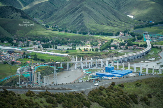 Aerial View of Mega Infrastructure Under Construction Yaye Expressway and Sichuan-Tibet Railway in Xinduqiao