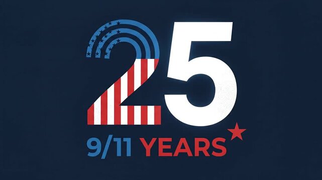 Patriotic number 25 graphic with US flag patterns and memorial text.