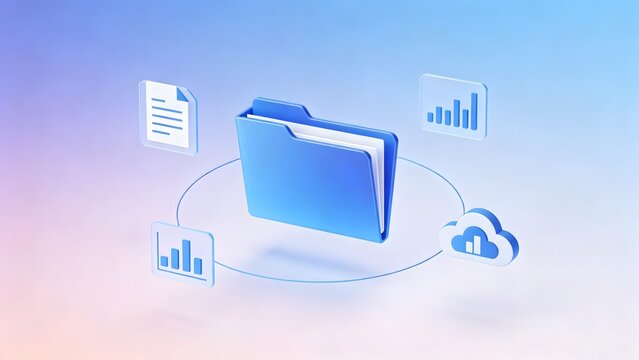 Blue folder with icons on gradient background