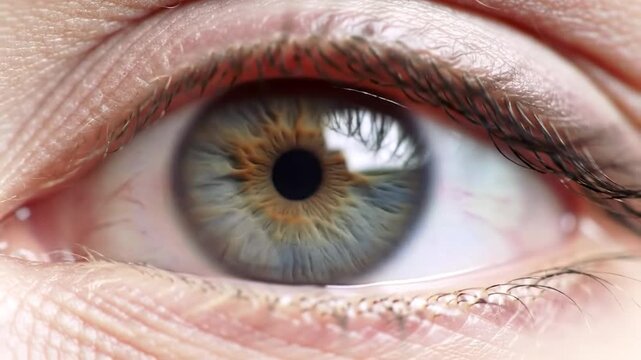 Extreme macro close up of a human eye with blue and brown iris
