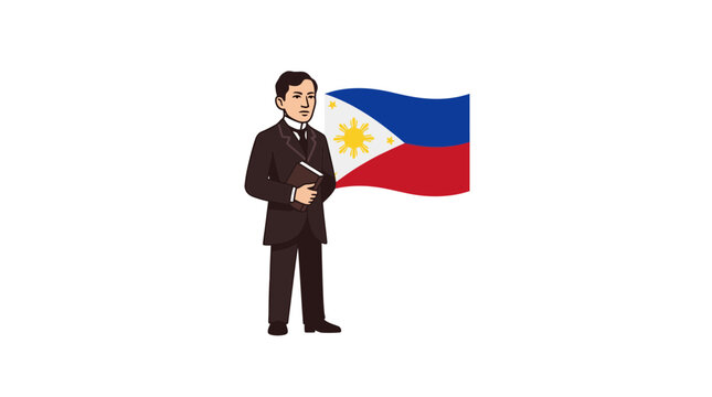 Philippine National Hero Jose Rizal Illustration with Flag