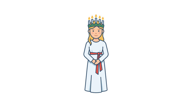 Saint Lucy Candle Crown Girl Illustration - Scandinavian Christmas Tradition