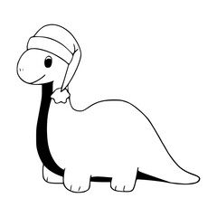 simple line art doodle of a funny christmas sauropod dinosaur character © Zen20