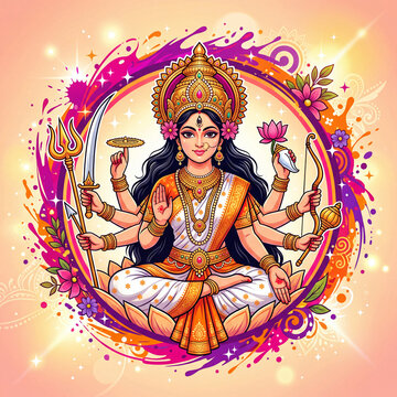 Vibrant illustration of Hindu Goddess Durga for Navratri festival