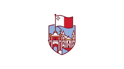 Obraz premium Malta Flag Emblem with Churches and Architecture on White Background